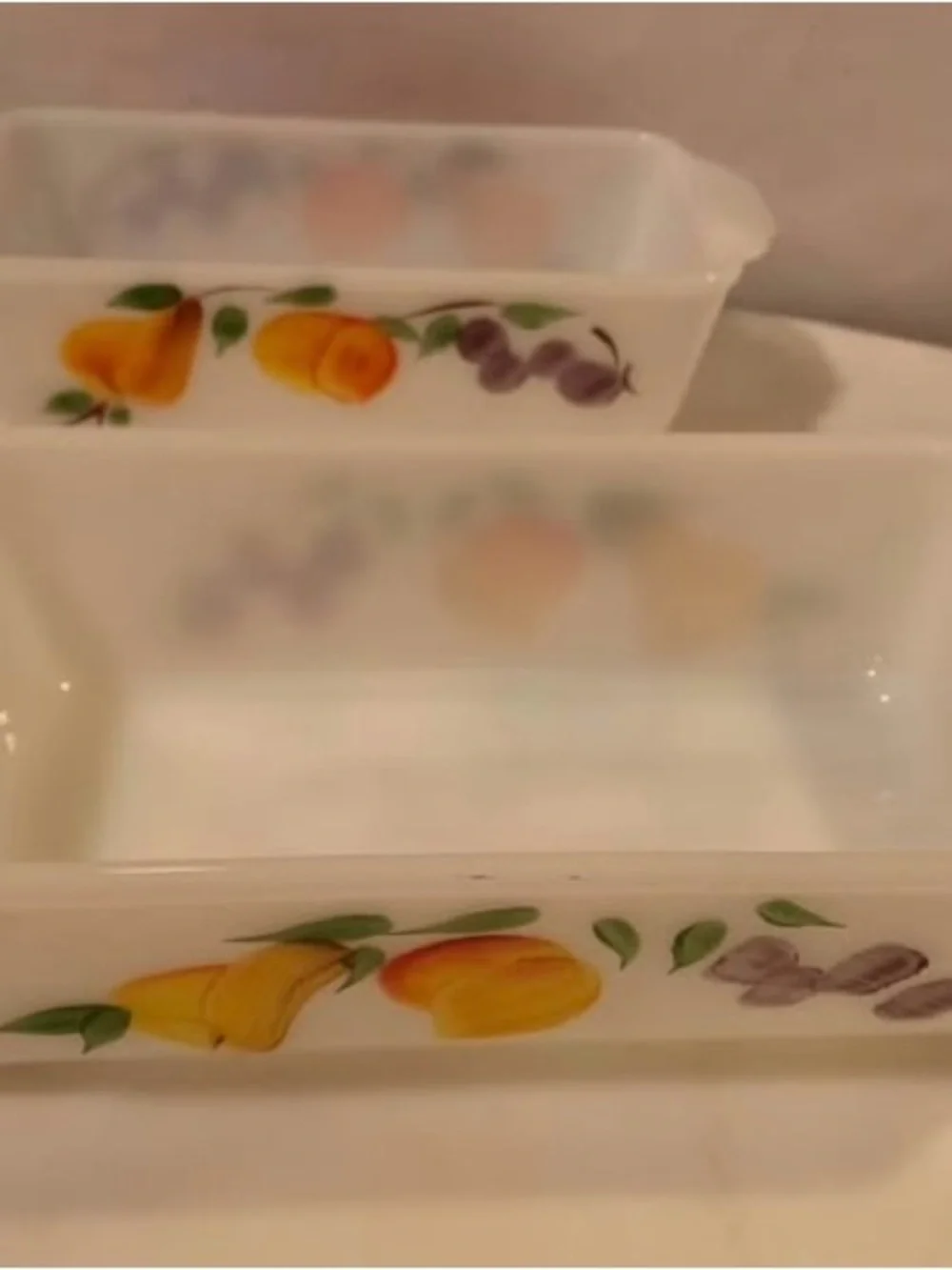 Vintage 1950’s Fire King Anchor Hocking Fruit Garland Milk Glass Loaf Pans Set
